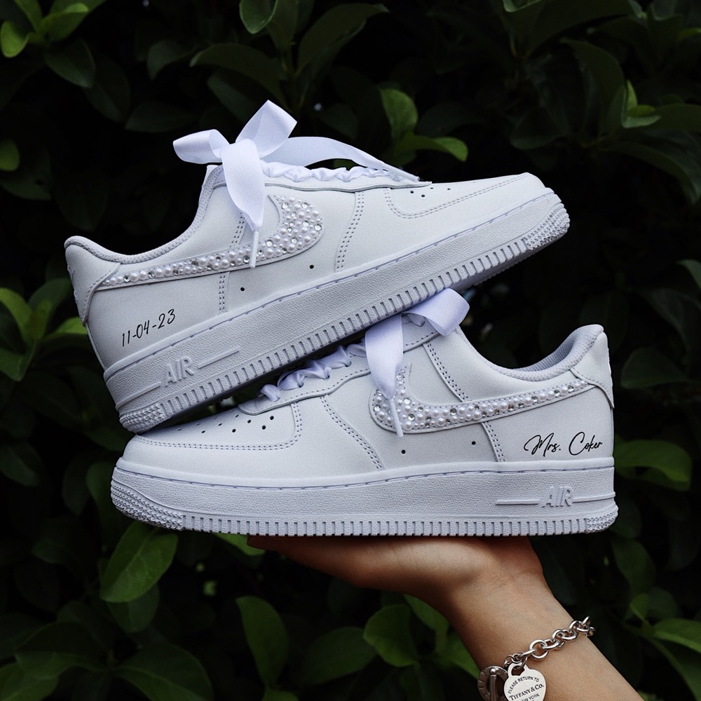 Wedding Sneakers for the Bride - Personalized Bridal Shoes - Nike Air Force 1